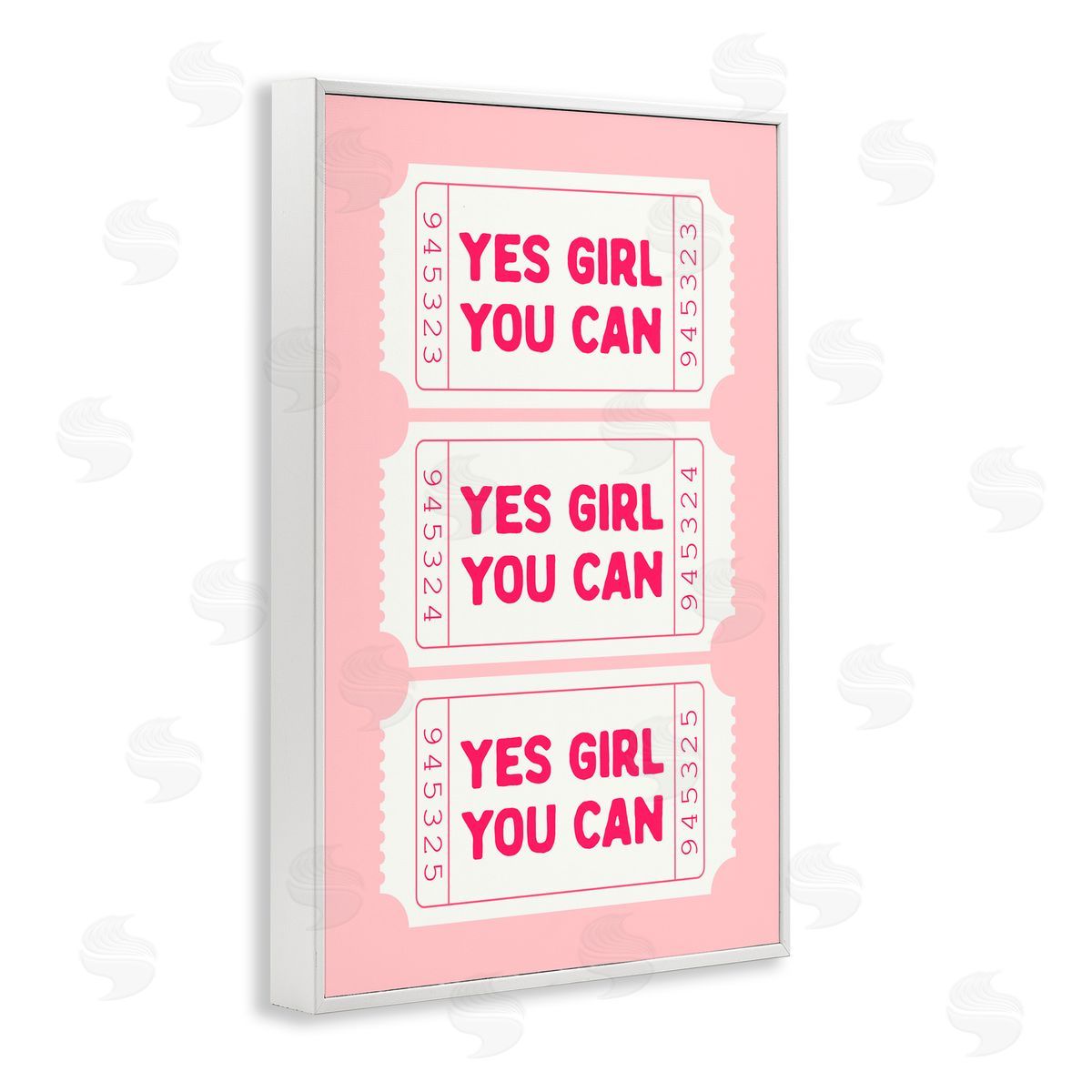 Lettered and Lined Yes Girl You Can on Pink White Frame Giclee Art Print