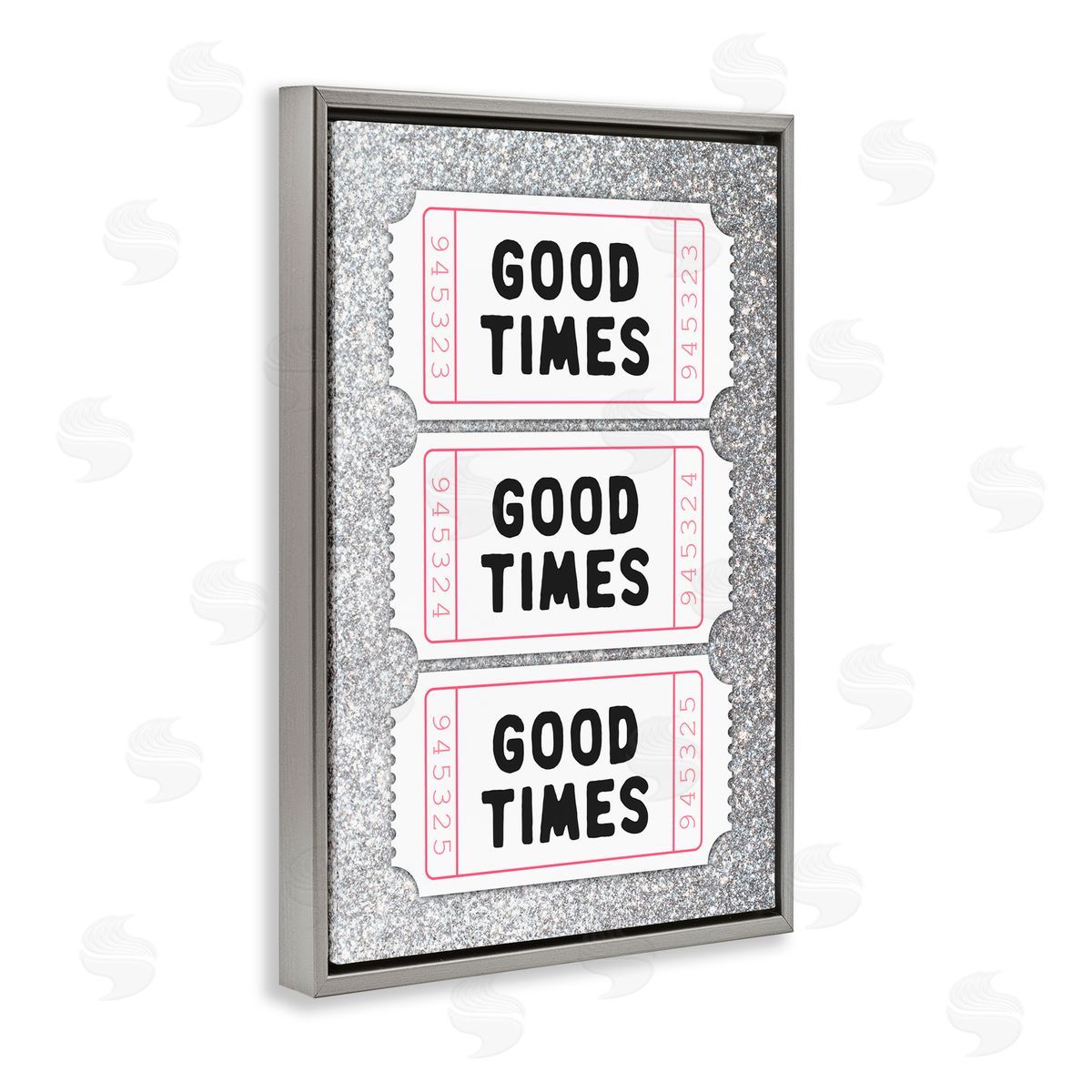 Lettered and Lined Good Times Glam Tickets Gray Floating Frame Canvas Art Print