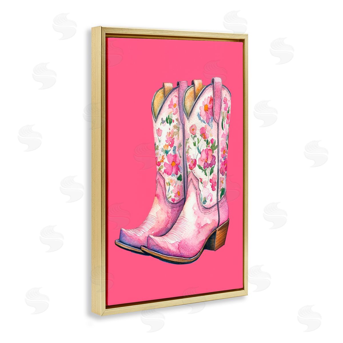 Lettered and Lined Glam Cowgirl Boots on Pink Gold Floating Frame Canvas Art Print
