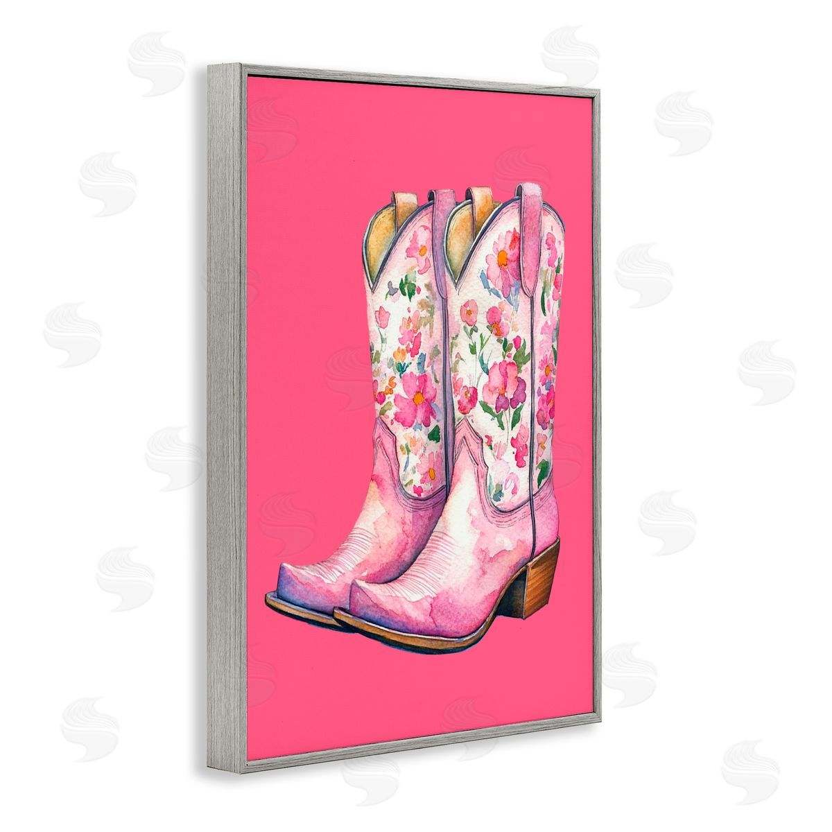 Lettered and Lined Glam Cowgirl Boots on Pink Gray Framed Giclee Art Print