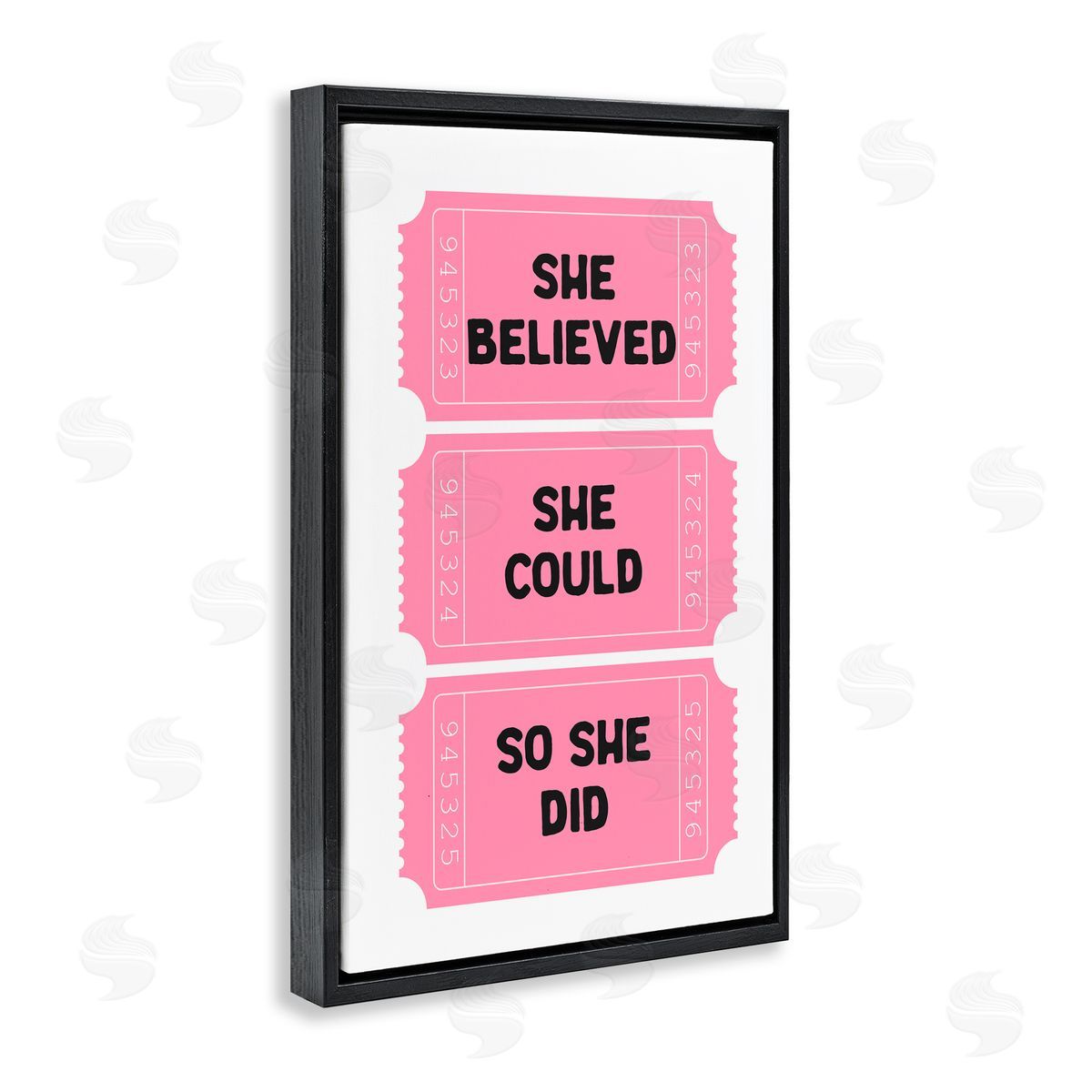 Lettered and Lined She Believed Girl Power Tickets Black Floating Frame Canvas Wall Art Print