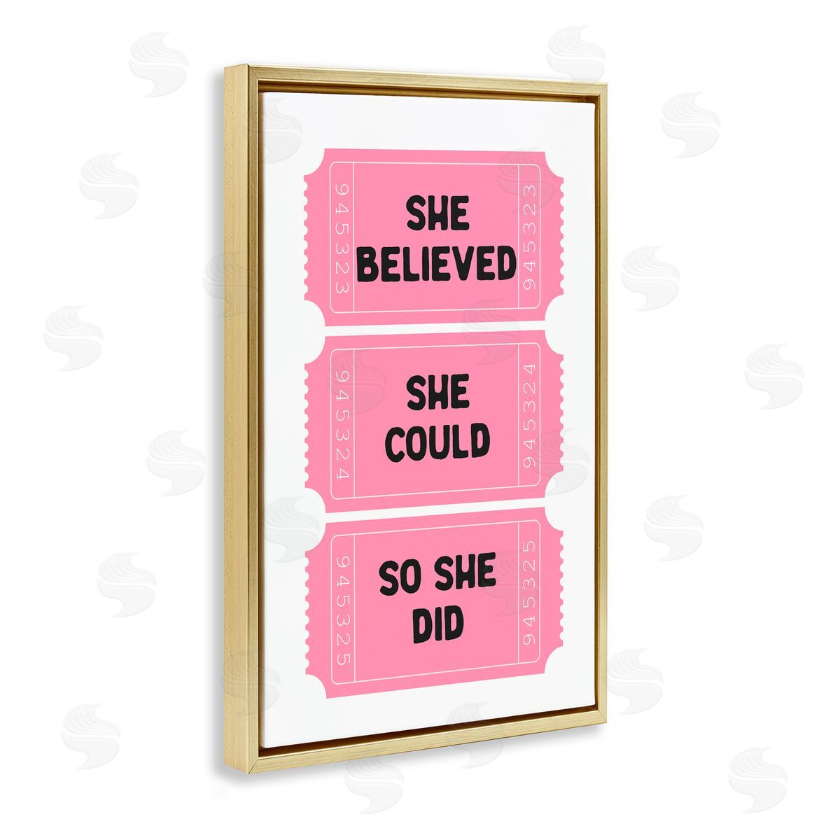 Lettered and Lined She Believed Girl Power Tickets Gold Floating Frame Canvas Art Print