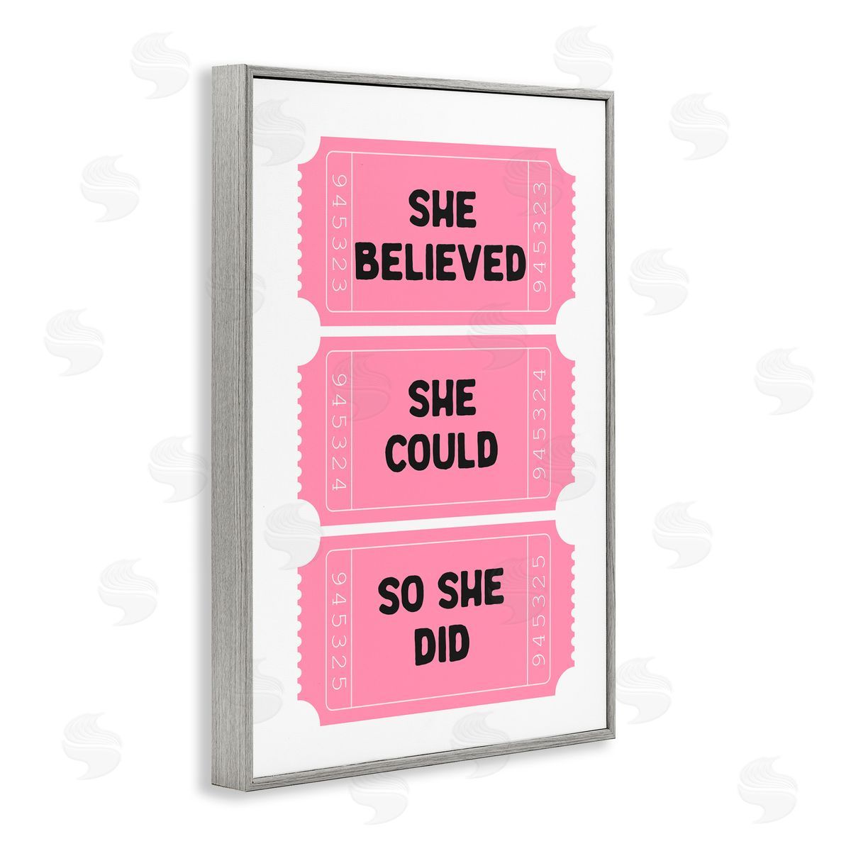 Lettered and Lined She Believed Girl Power Tickets Gray Framed Giclee Art Print