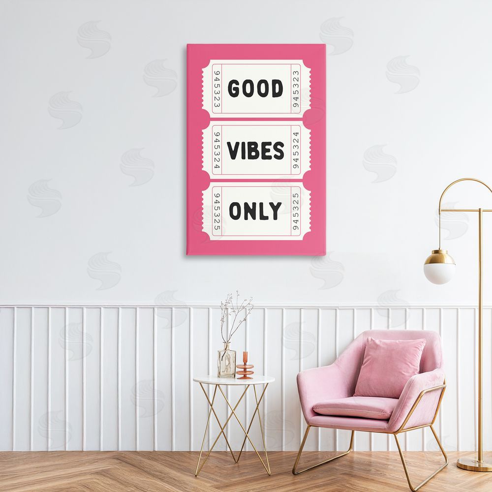 Lettered and Lined Good Vibes Only White & Pink Printed Wall Art in Room