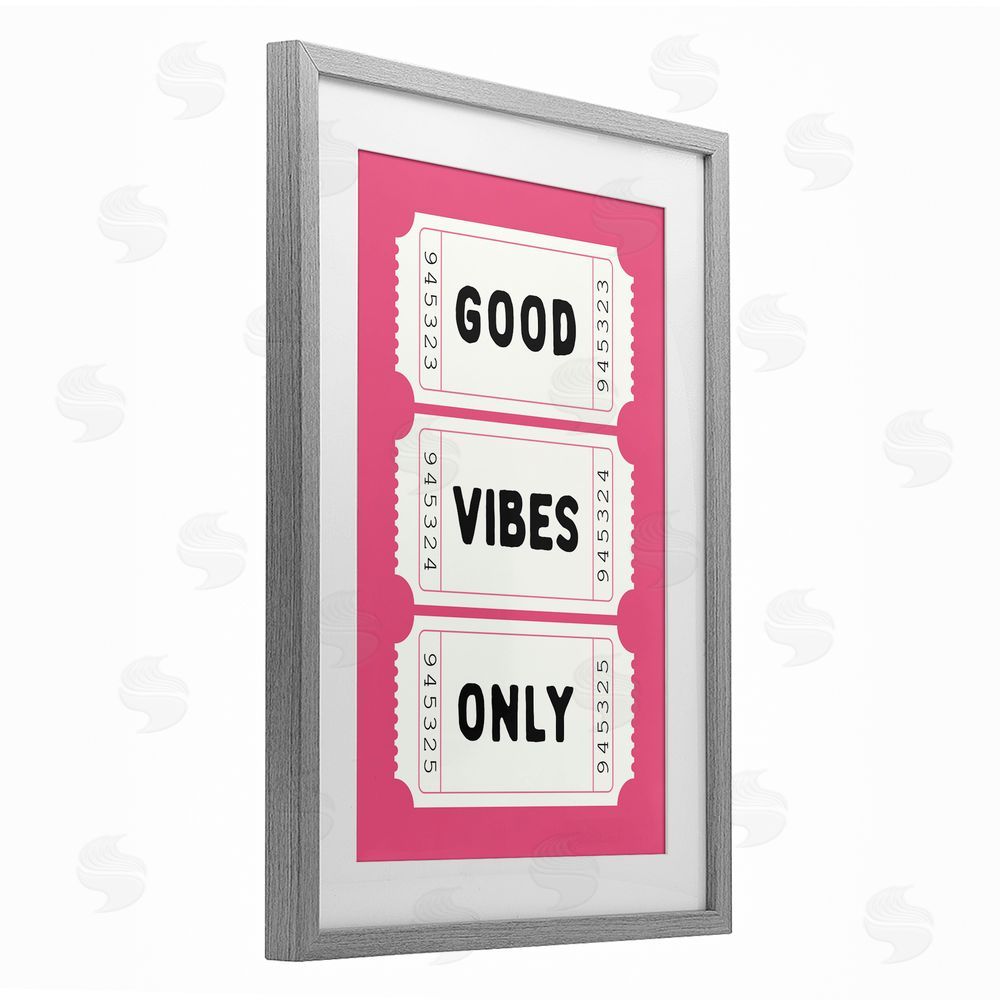 Lettered and Lined Good Vibes Only White & Pink Gray Framed Print Under Glass Art