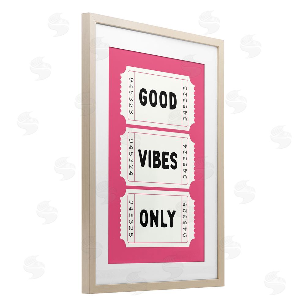 Lettered and Lined Good Vibes Only White & Pink Birch Framed Print Under Glass Art