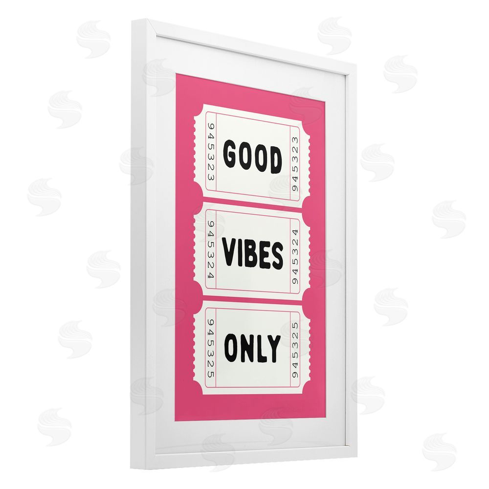 Lettered and Lined Good Vibes Only White & Pink White Framed Print Under Glass Art