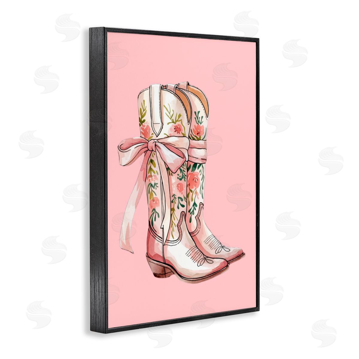 Lettered and Lined Cowgirl Boots with Neutral Ribbon Black Framed Giclee Art Print