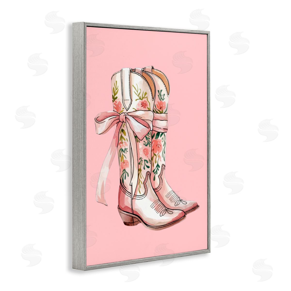 Lettered and Lined Cowgirl Boots with Neutral Ribbon Gray Framed Giclee Art Print