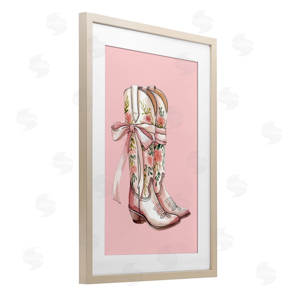 Lettered and Lined Cowgirl Boots with Neutral Ribbon Birch Framed Print Under Glass Art