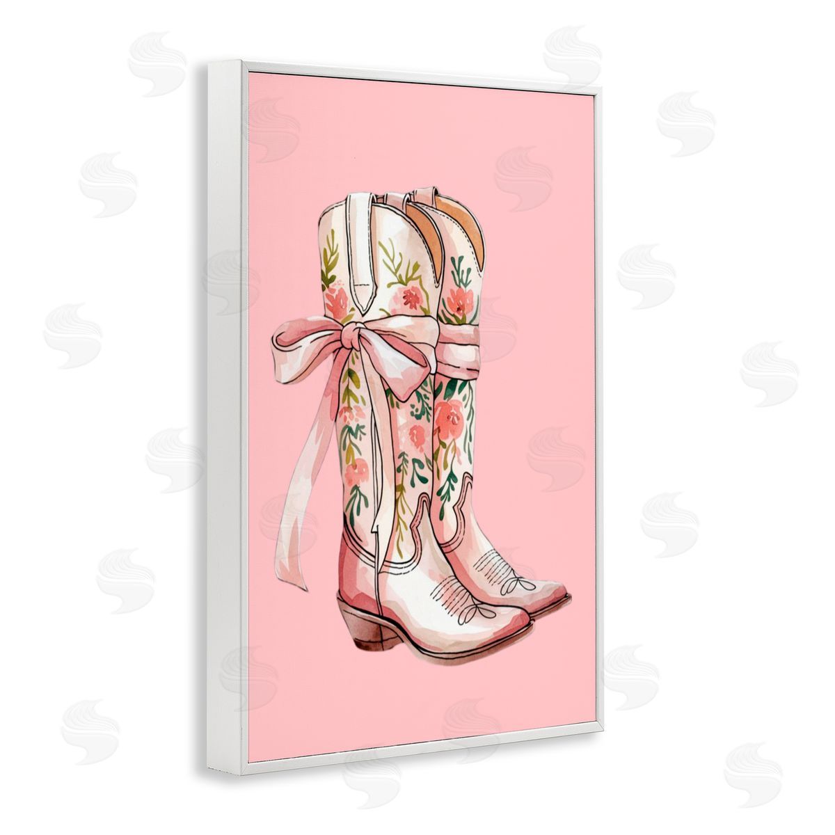 Lettered and Lined Cowgirl Boots with Neutral Ribbon White Frame Giclee Art Print