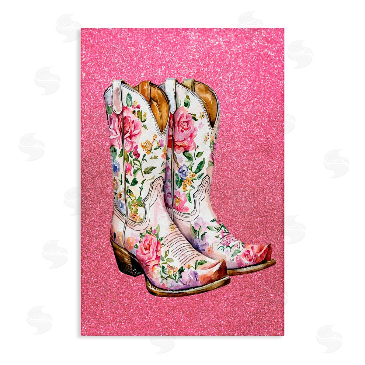 Lettered and Lined Gleaming Floral Cowgirl Boots Canvas Wall Art Print