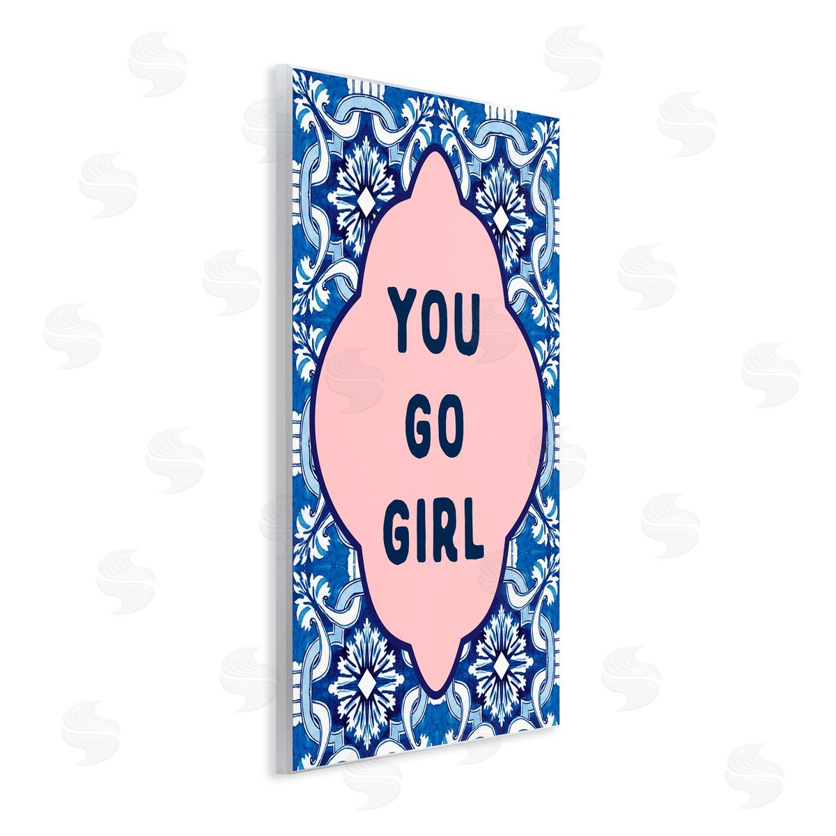 Lettered and Lined You Go Girl on Blue Pattern Wall Plaque Art Print