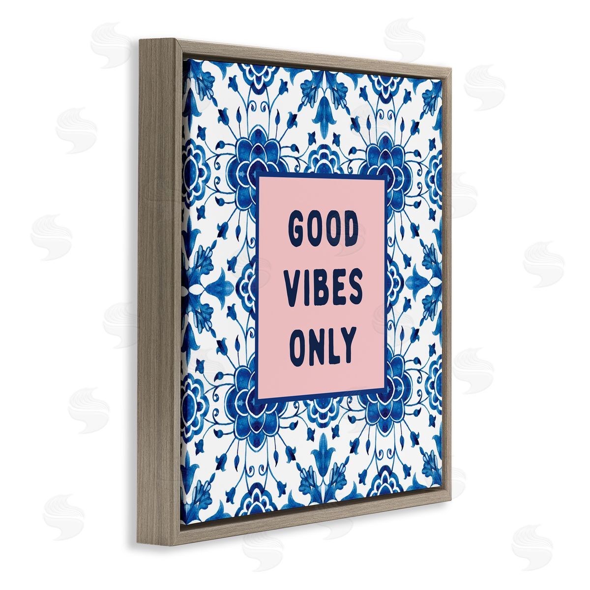 Lettered and Lined Good Vibes Only Boho Brown Floating Frame Canvas Art Print
