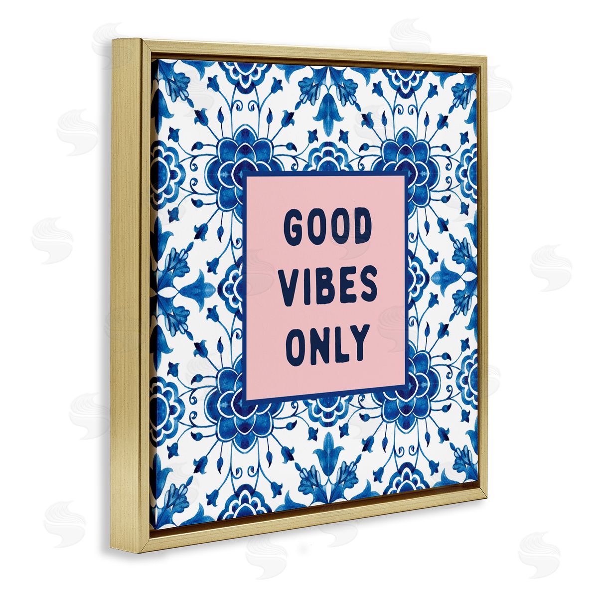 Lettered and Lined Good Vibes Only Boho Gold Floating Frame Canvas Art Print