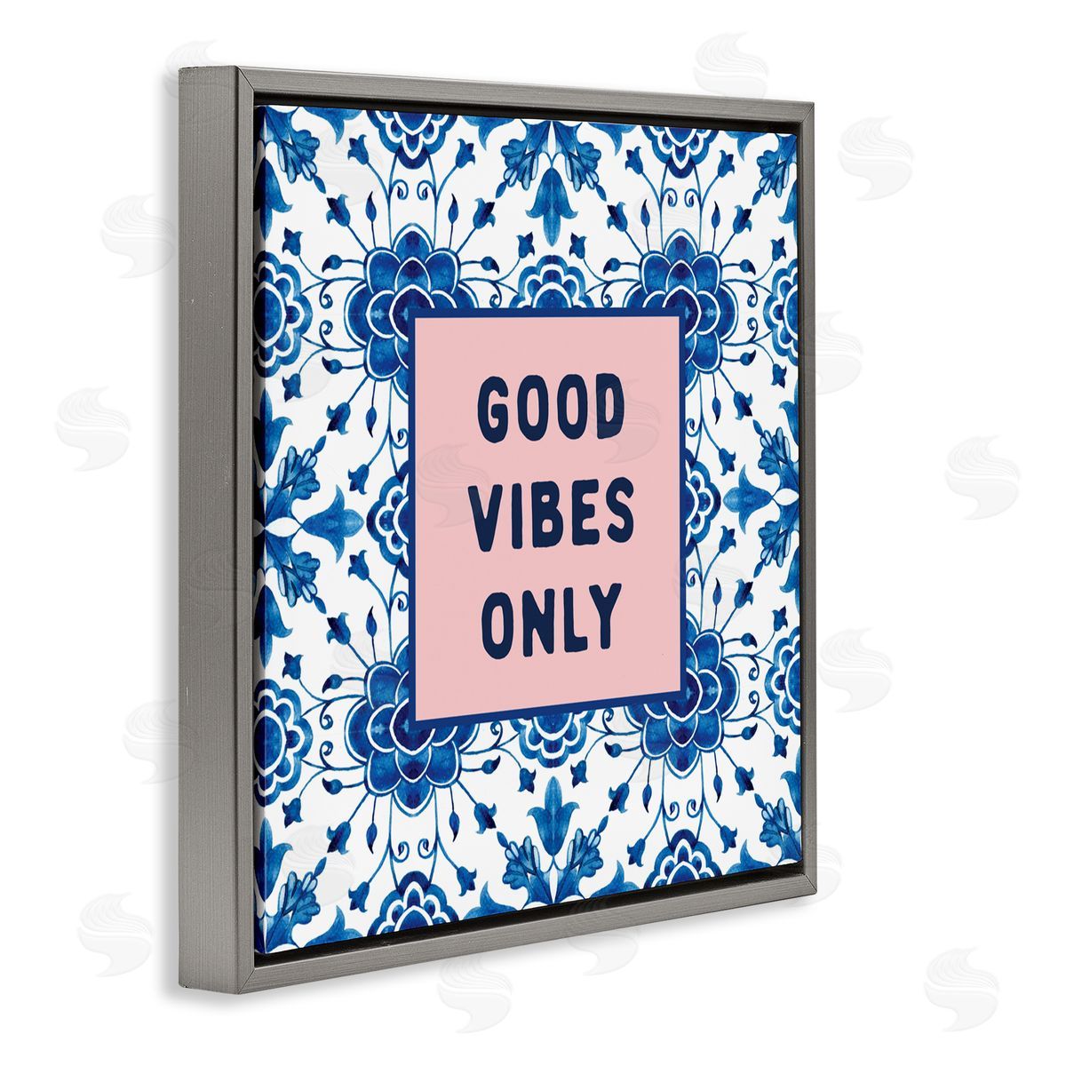 Lettered and Lined Good Vibes Only Boho Gray Floating Frame Canvas Art Print