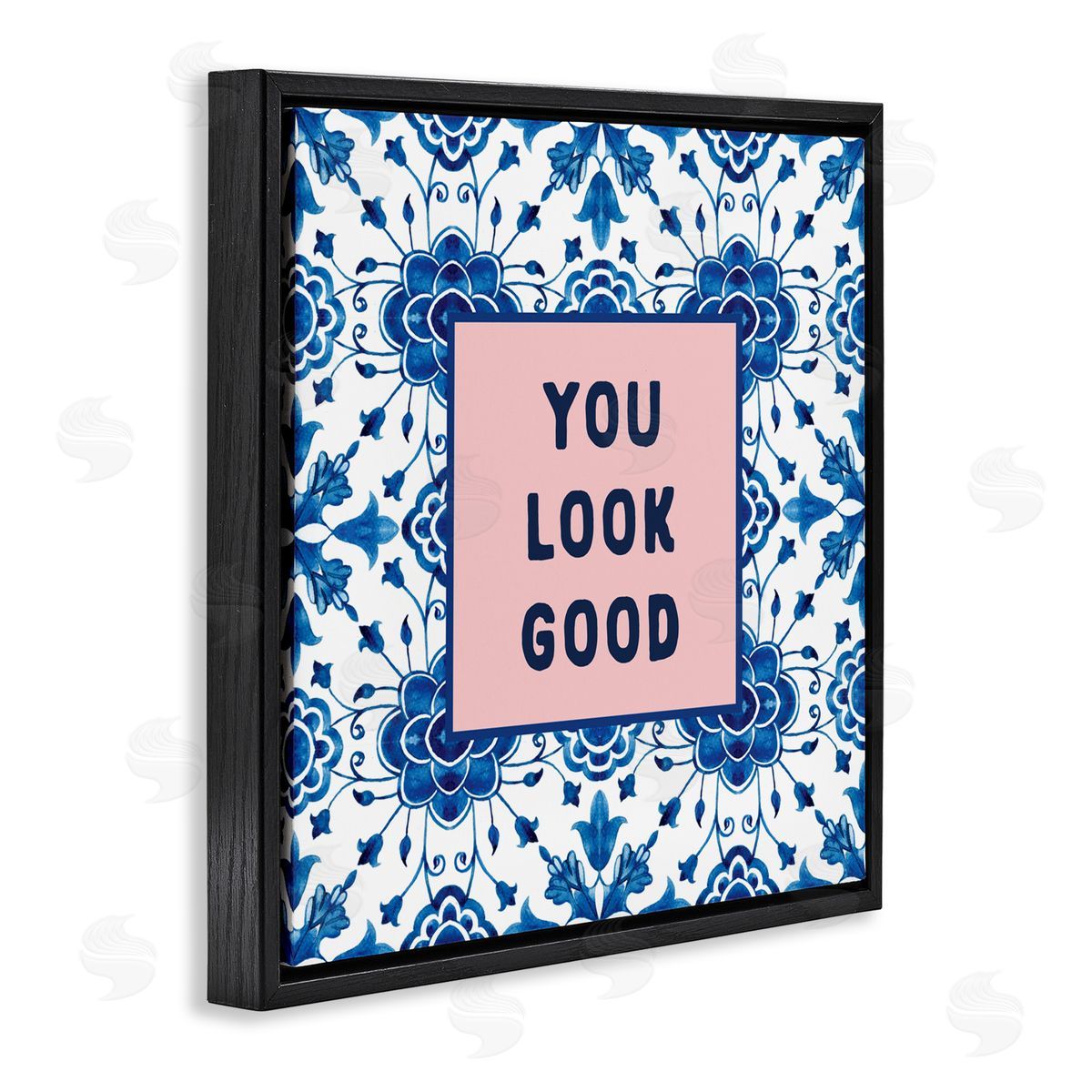 Lettered and Lined You Look Good Boho Pattern Black Floating Frame Canvas Wall Art Print
