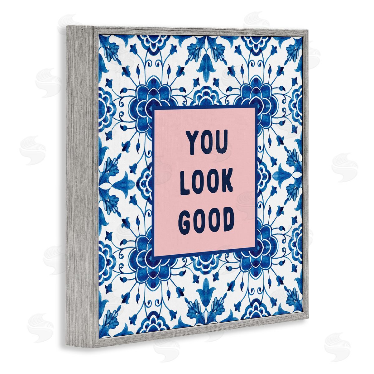 Lettered and Lined You Look Good Boho Pattern Gray Framed Giclee Art Print