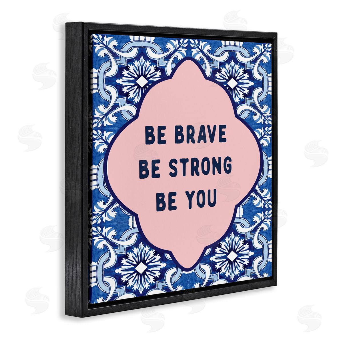 Lettered and Lined Be You on Boho Pattern Black Floating Frame Canvas Wall Art Print
