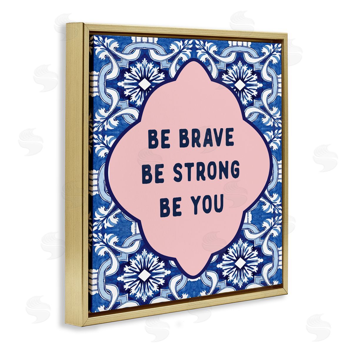 Lettered and Lined Be You on Boho Pattern Gold Floating Frame Canvas Art Print