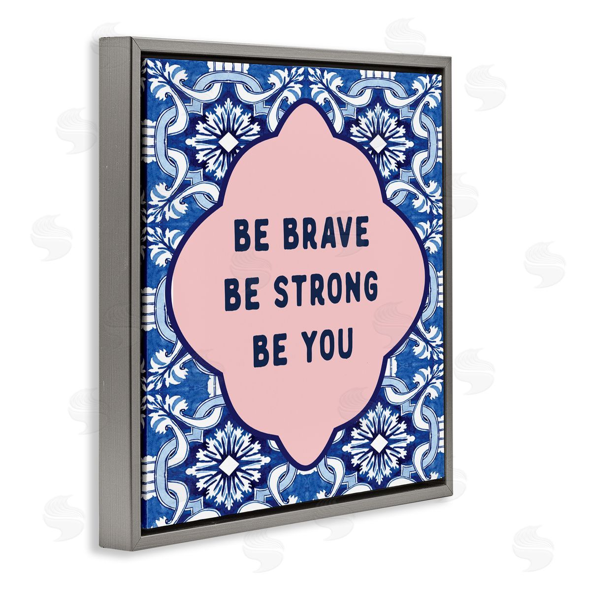 Lettered and Lined Be You on Boho Pattern Gray Floating Frame Canvas Art Print