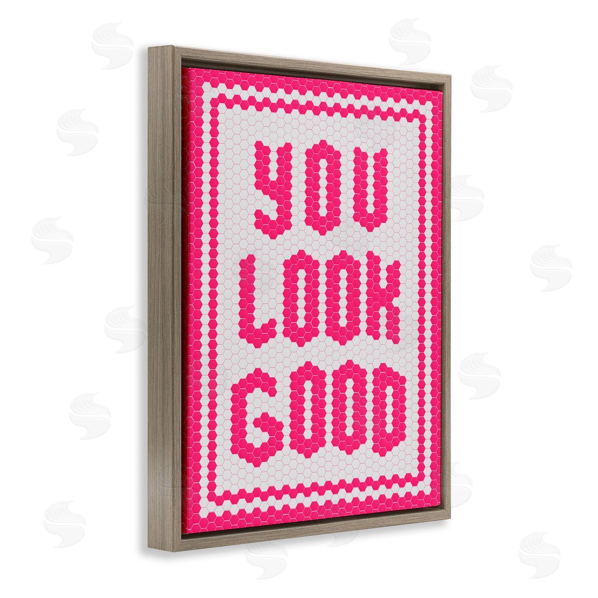 Lettered and Lined You Look Good Magenta Mosaic Brown Floating Frame Canvas Art Print
