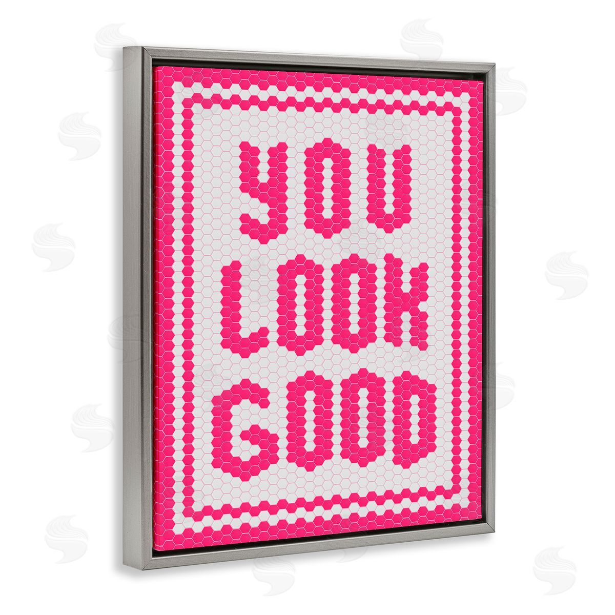 Lettered and Lined You Look Good Magenta Mosaic Gray Floating Frame Canvas Art Print