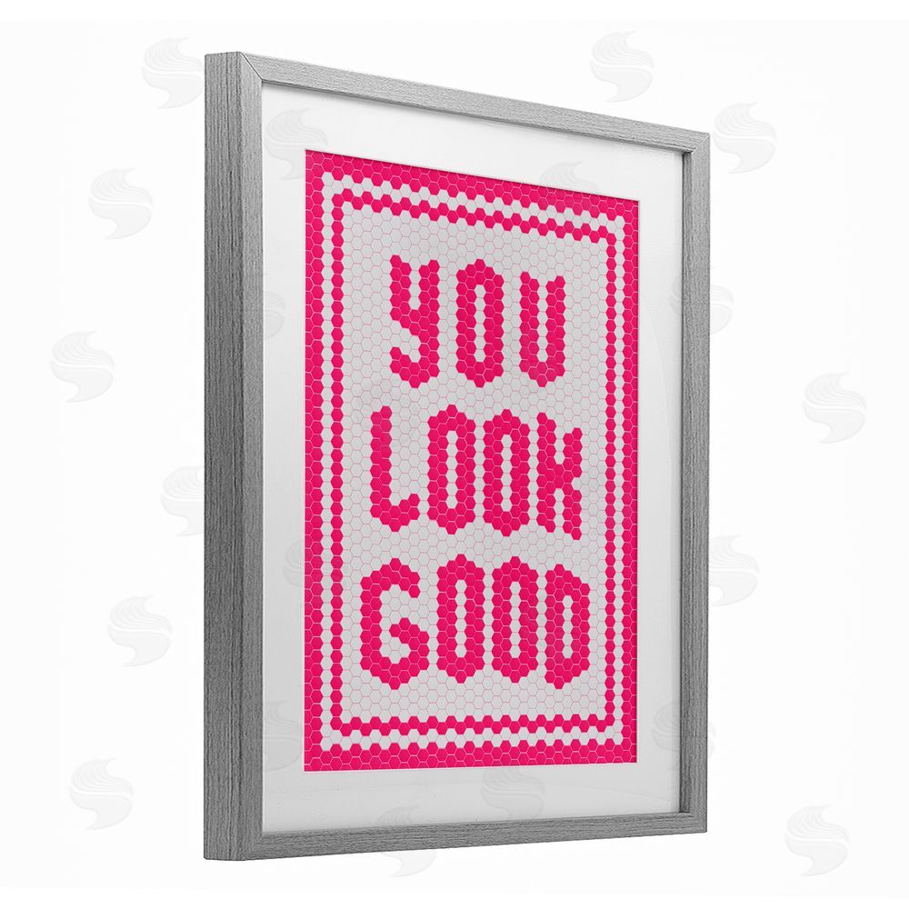 Lettered and Lined You Look Good Magenta Mosaic Gray Framed Print Under Glass Art