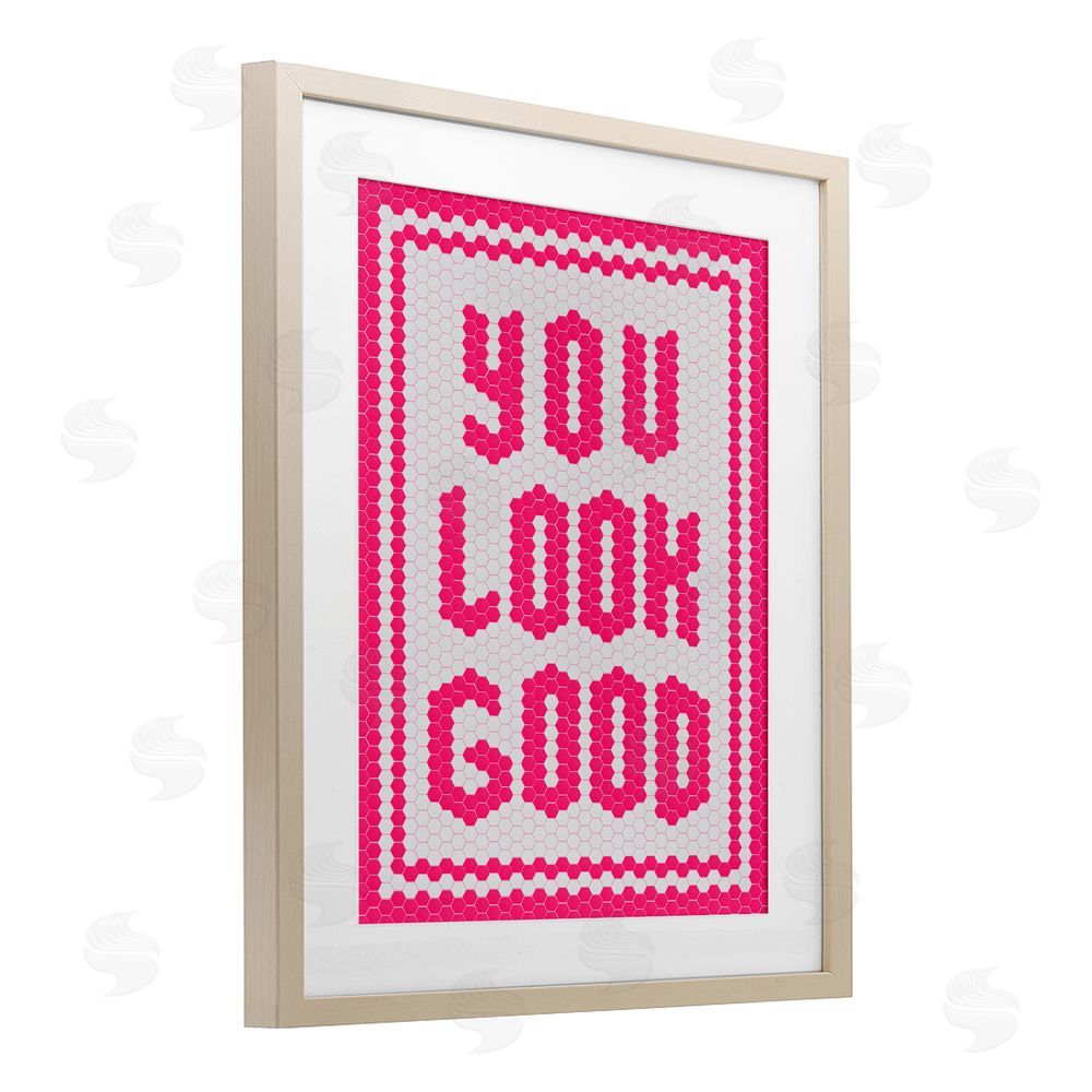 Lettered and Lined You Look Good Magenta Mosaic Birch Framed Print Under Glass Art