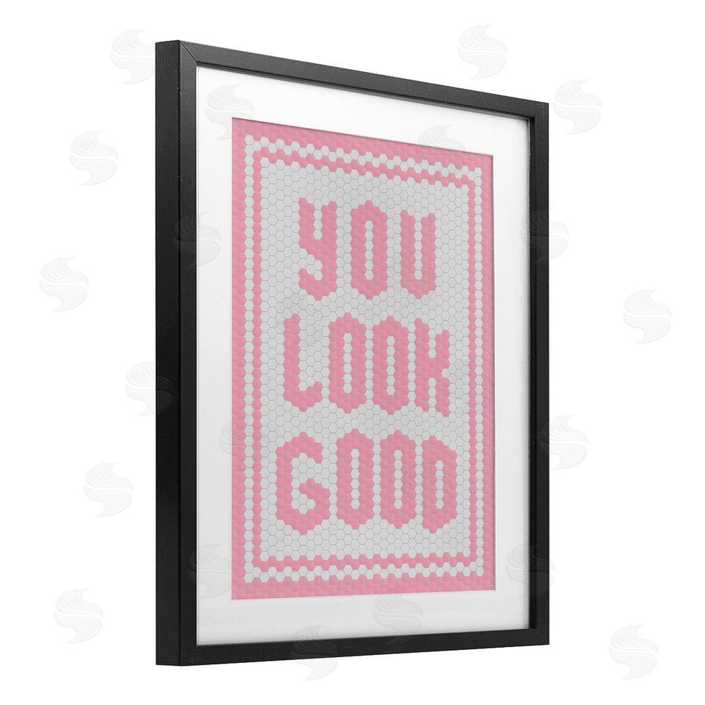 Lettered and Lined You Look Good Pink Pastel Black Framed Print Under Glass Art