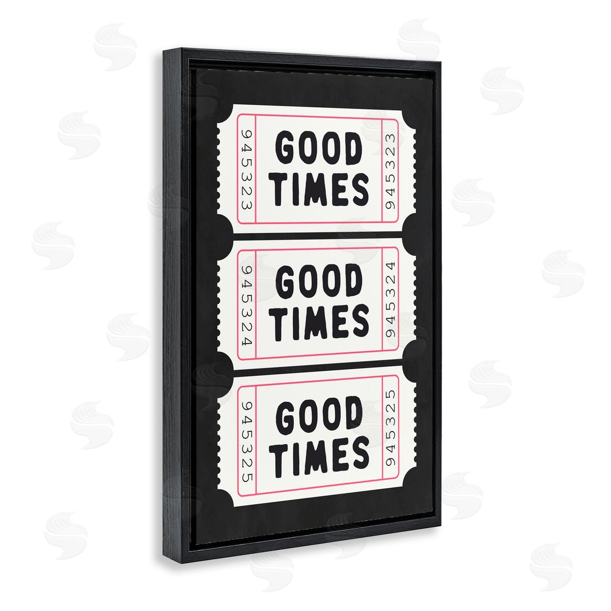 Lettered and Lined Good Times Tickets on Black Black Floating Frame Canvas Wall Art Print