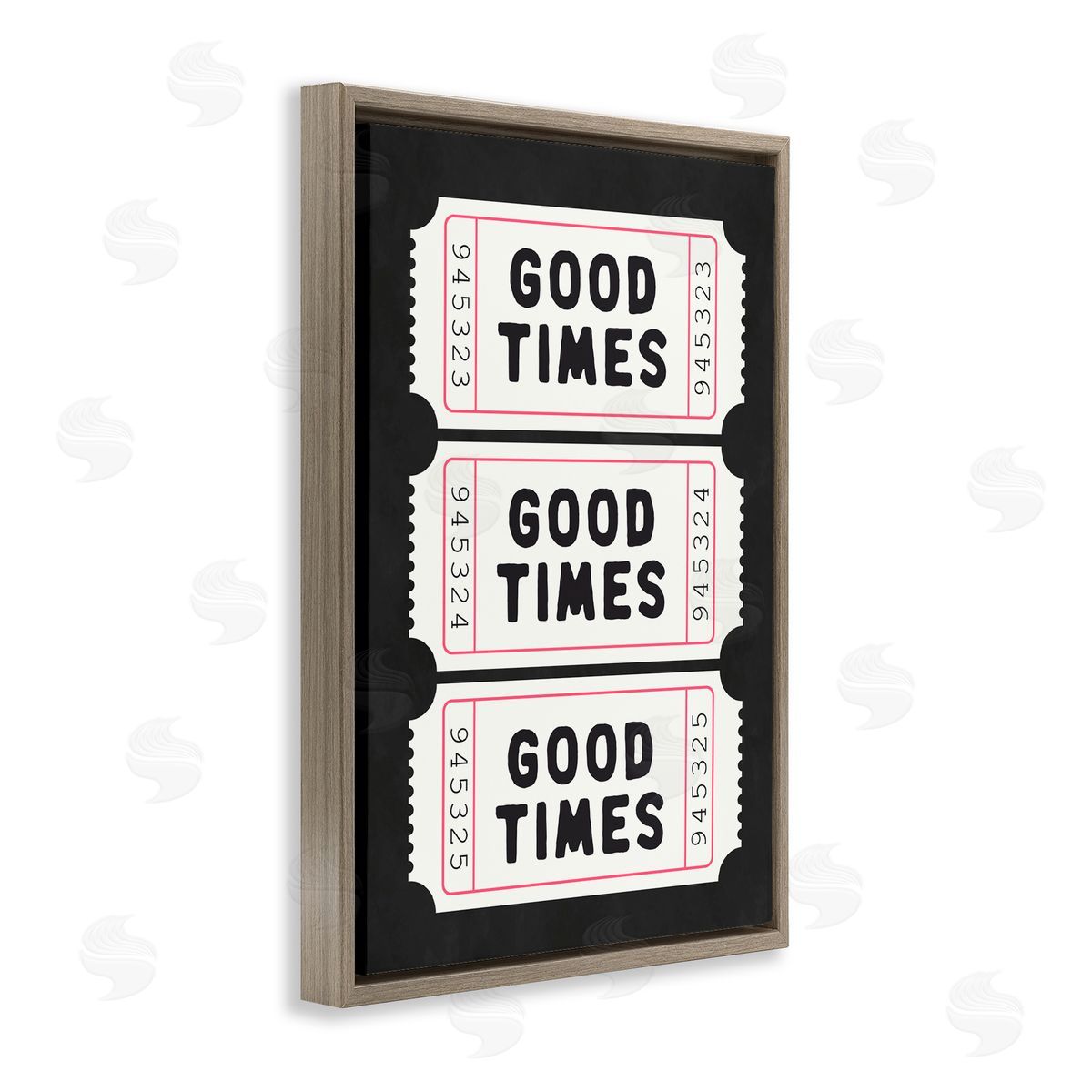 Lettered and Lined Good Times Tickets on Black Brown Floating Frame Canvas Art Print