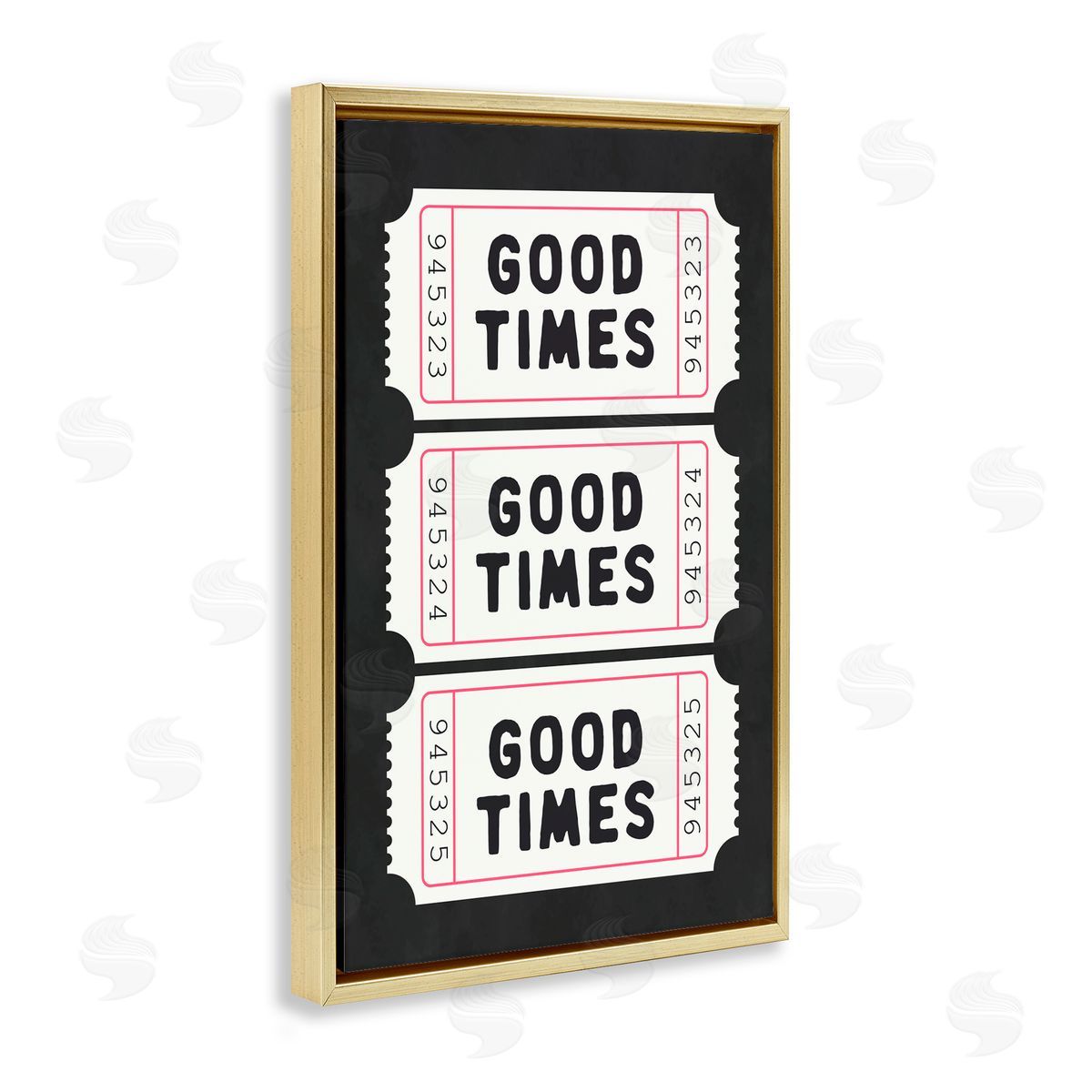 Lettered and Lined Good Times Tickets on Black Gold Floating Frame Canvas Art Print