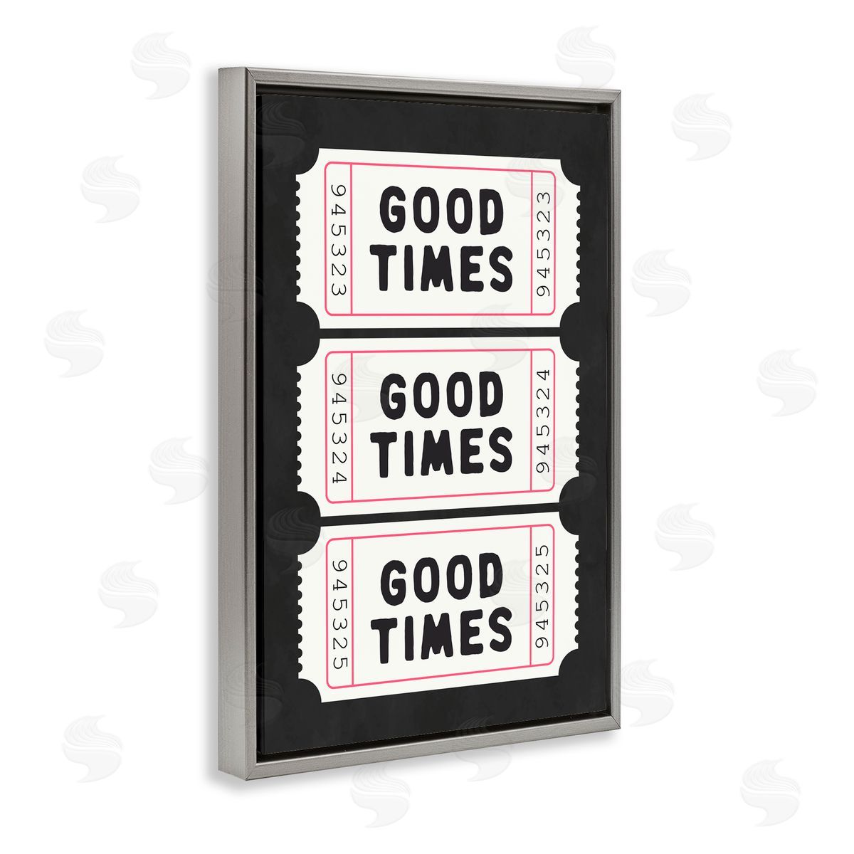 Lettered and Lined Good Times Tickets on Black Gray Floating Frame Canvas Art Print