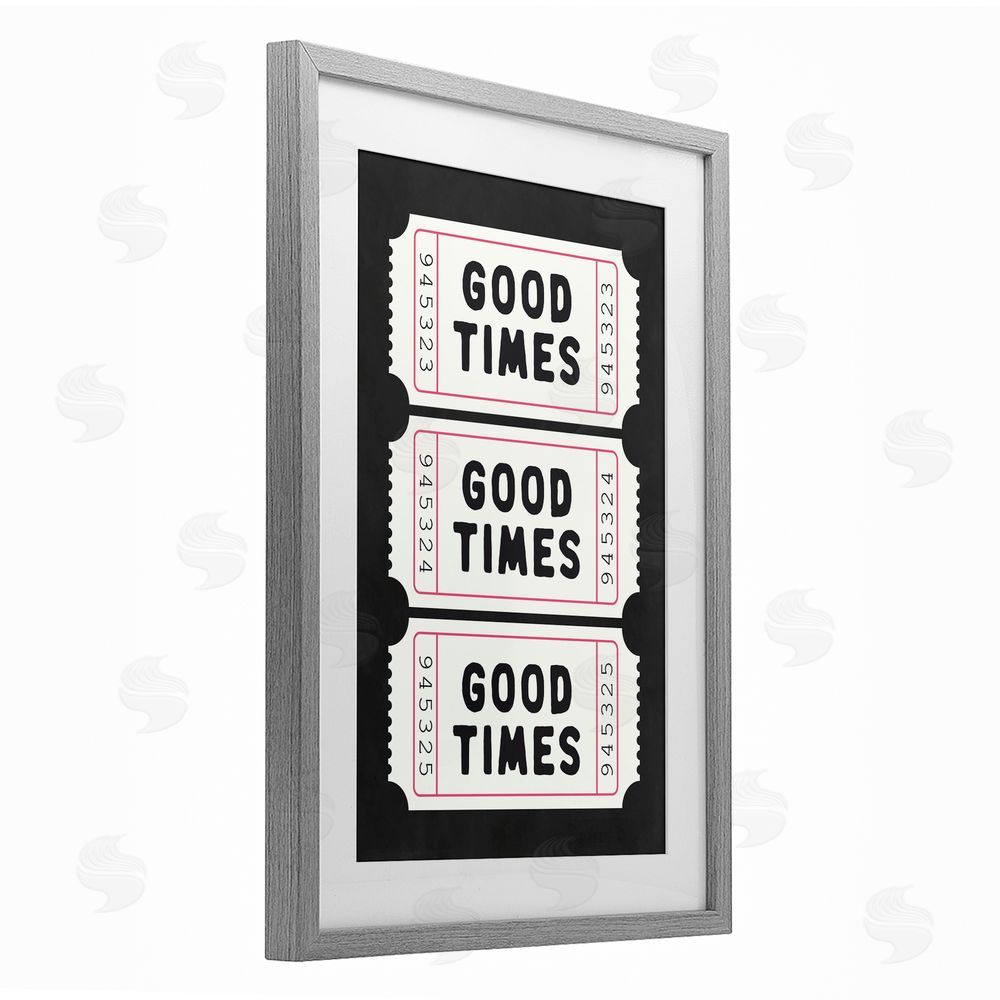 Lettered and Lined Good Times Tickets on Black Gray Framed Print Under Glass Art