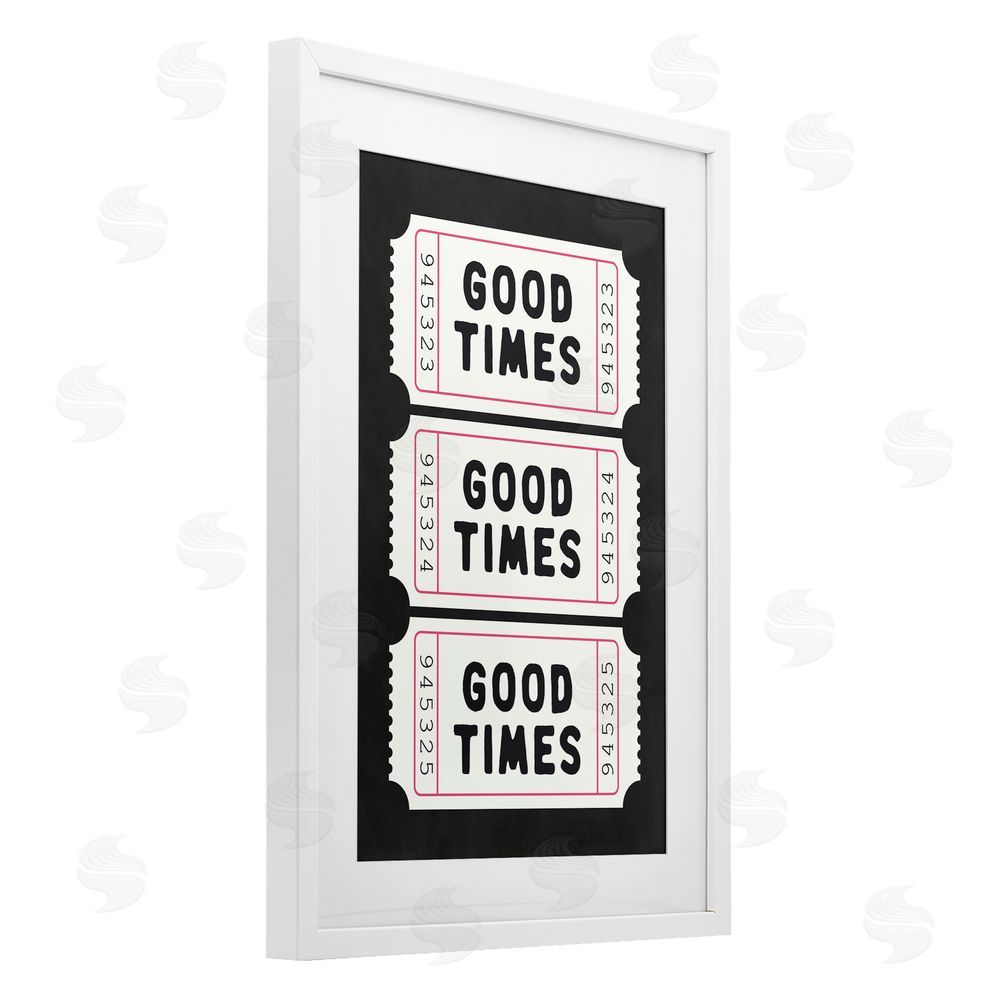 Lettered and Lined Good Times Tickets on Black White Framed Print Under Glass Art