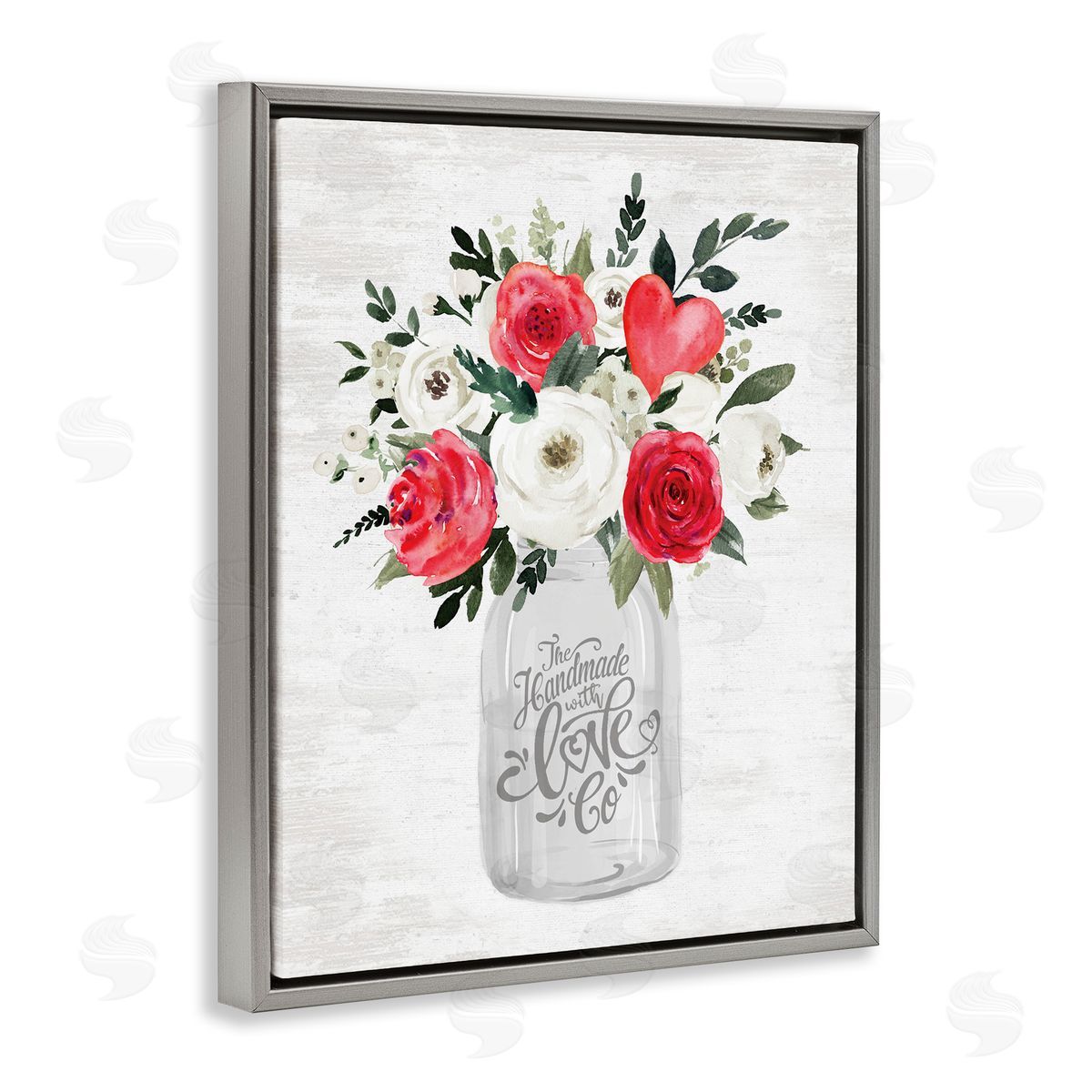 Lettered and Lined Romantic Handmade Love Bouquet Gray Floating Frame Canvas Art Print
