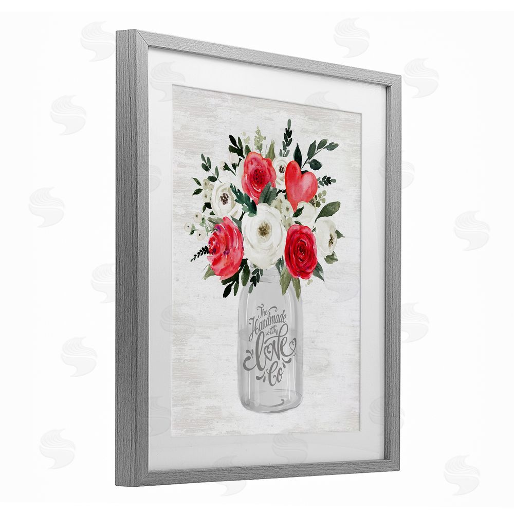 Lettered and Lined Romantic Handmade Love Bouquet Gray Framed Print Under Glass Art