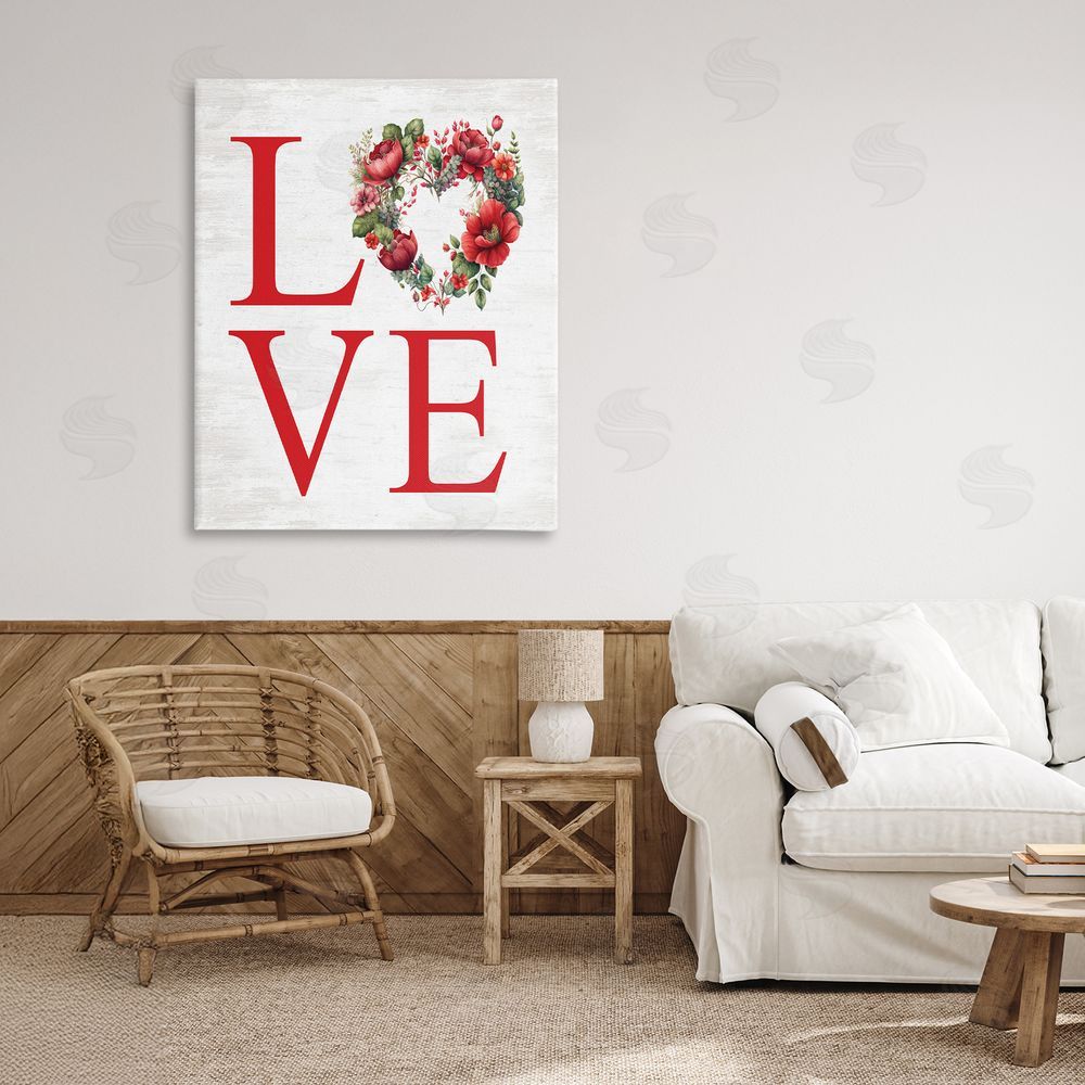 Lettered and Lined Rustic & Romantic Love Wreath Printed Wall Art in Room