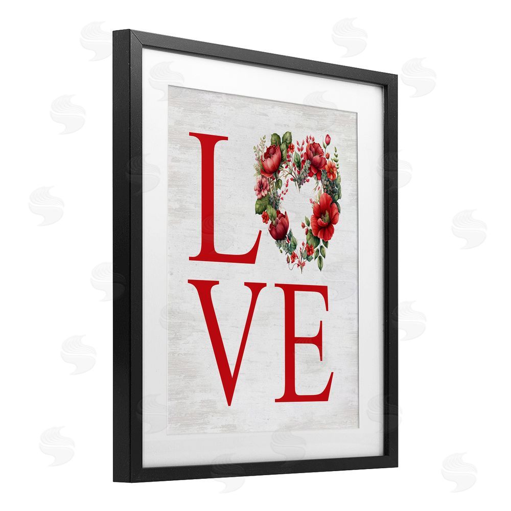 Lettered and Lined Rustic & Romantic Love Wreath Black Framed Print Under Glass Art