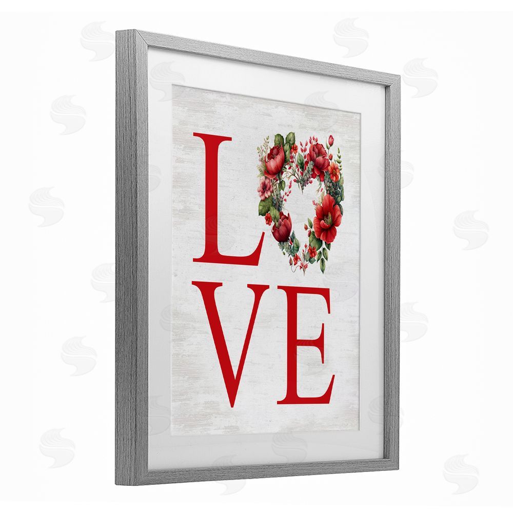 Lettered and Lined Rustic & Romantic Love Wreath Gray Framed Print Under Glass Art