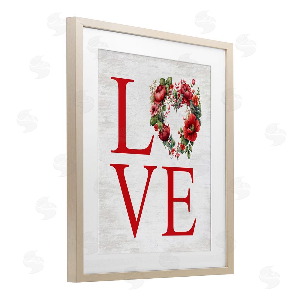Lettered and Lined Rustic & Romantic Love Wreath Birch Framed Print Under Glass Art