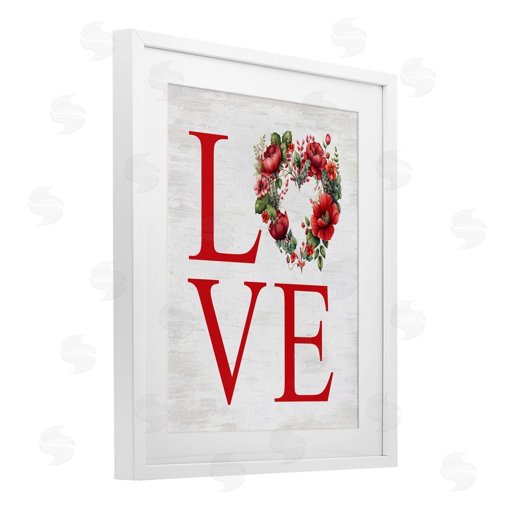 Lettered and Lined Rustic & Romantic Love Wreath White Framed Print Under Glass Art