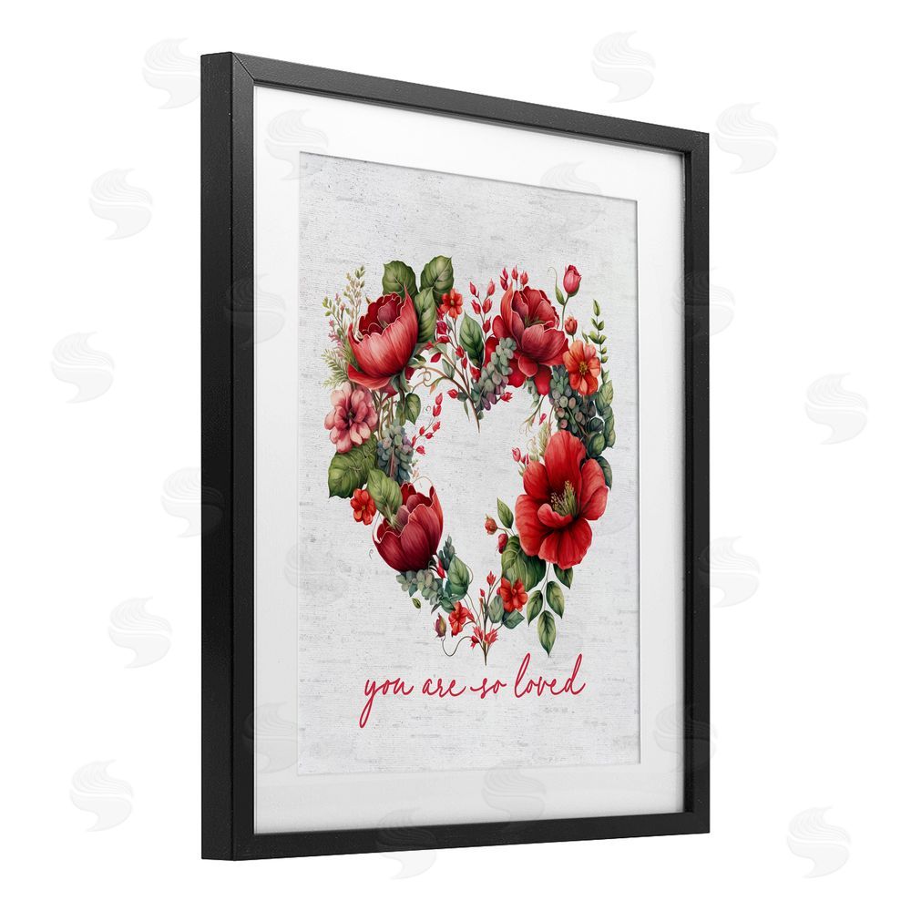 Lettered and Lined So Loved Romantic Heart Wreath Black Framed Print Under Glass Art