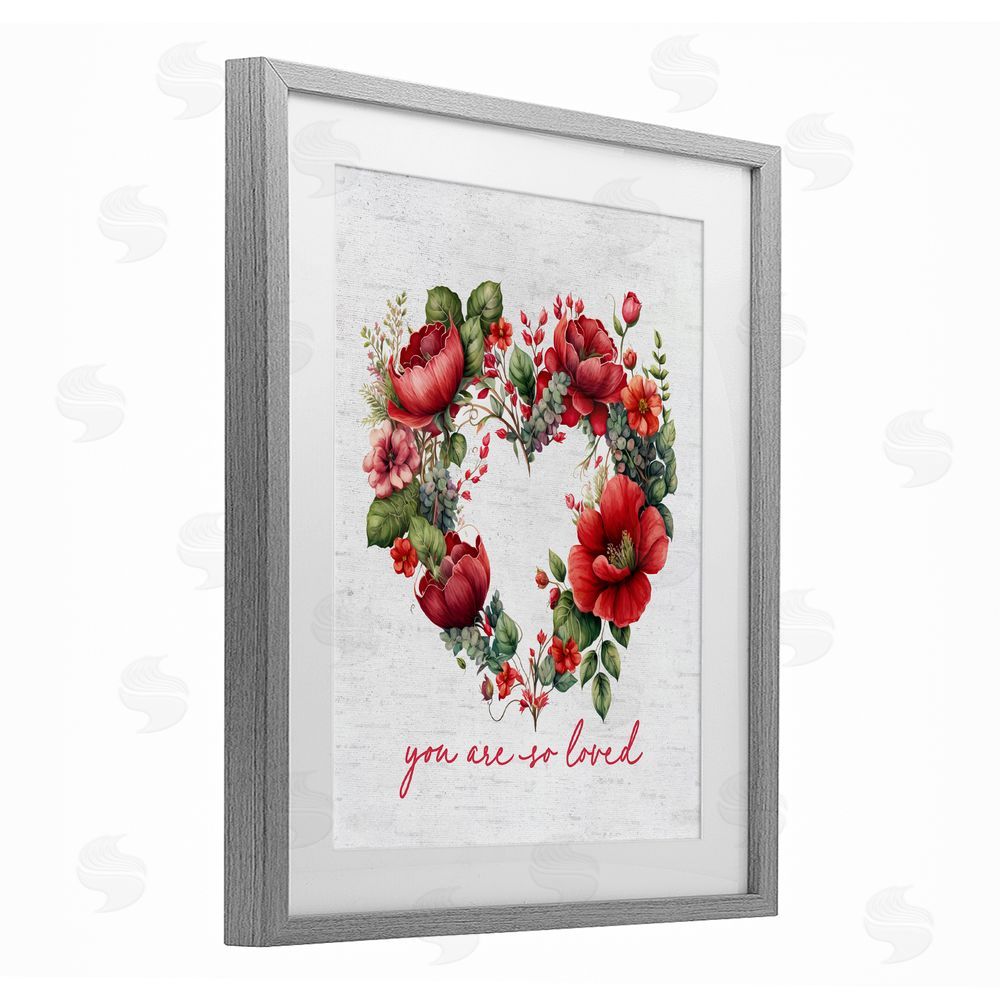 Lettered and Lined So Loved Romantic Heart Wreath Gray Framed Print Under Glass Art
