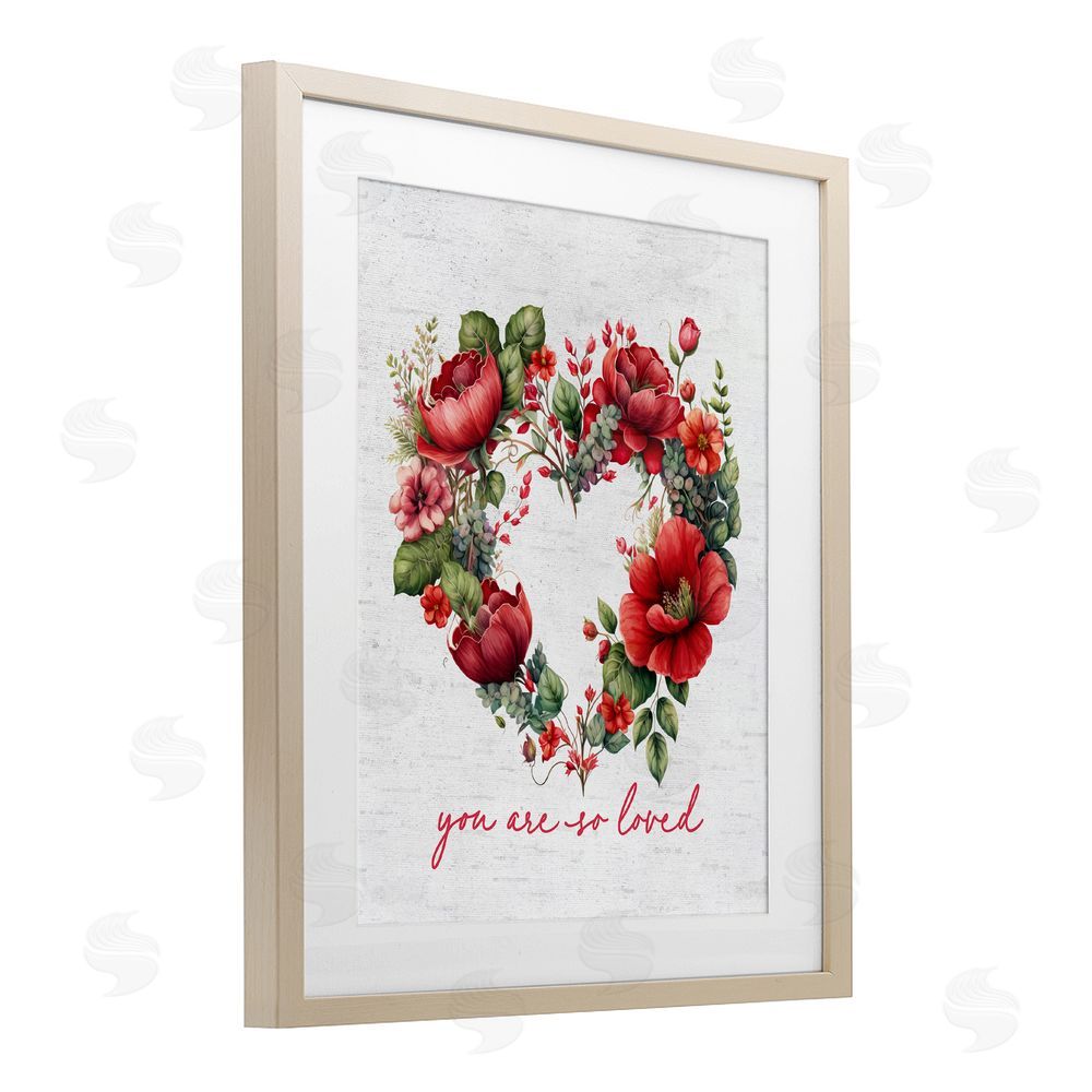 Lettered and Lined So Loved Romantic Heart Wreath Birch Framed Print Under Glass Art