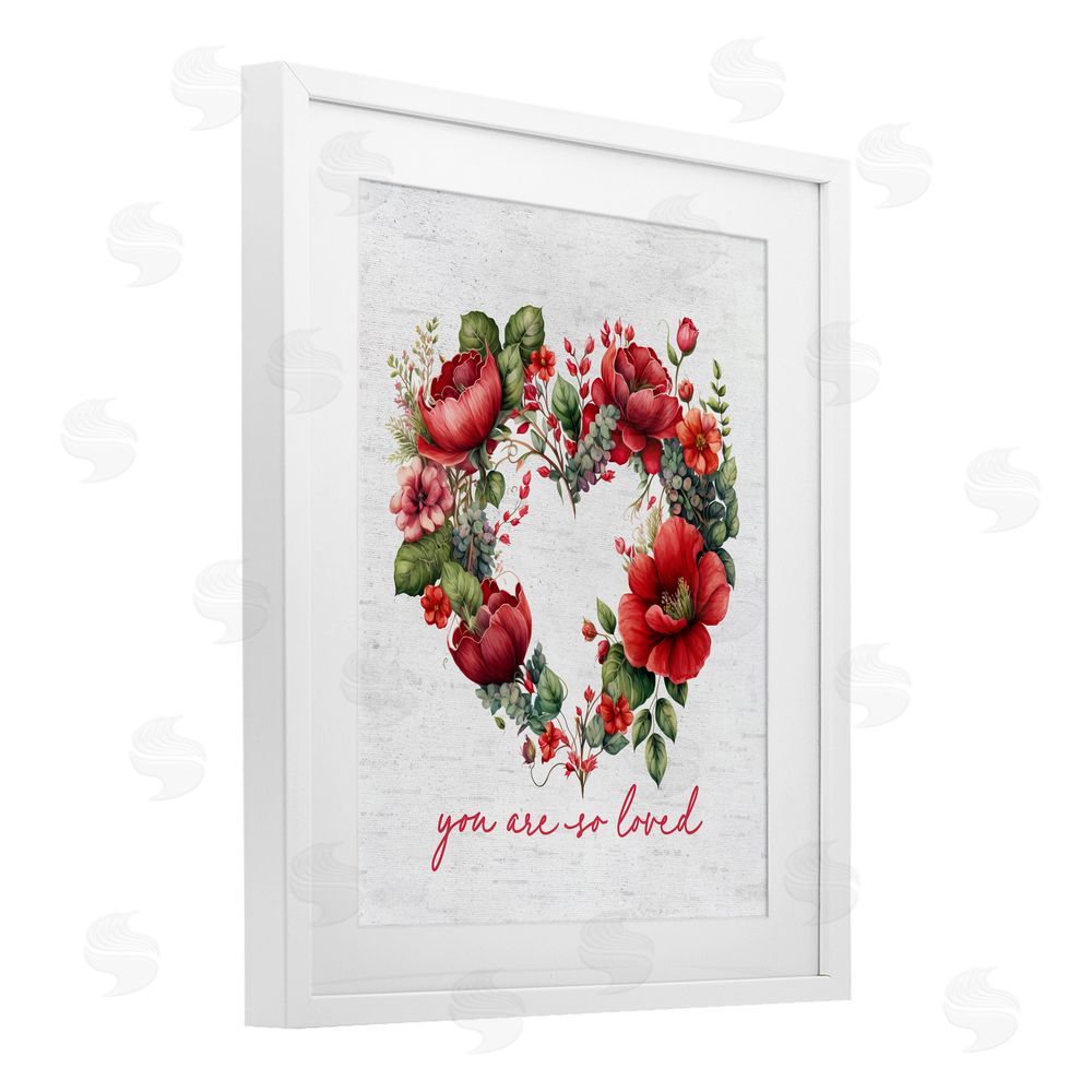 Lettered and Lined So Loved Romantic Heart Wreath White Framed Print Under Glass Art