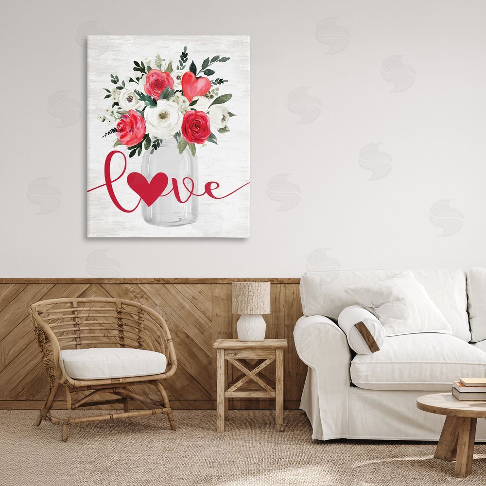 Lettered and Lined Love & Hearts Flower Bouquet Printed Wall Art in Room