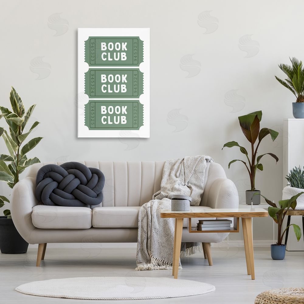 Lettered and Lined Green Book Club Tickets Printed Wall Art in Room