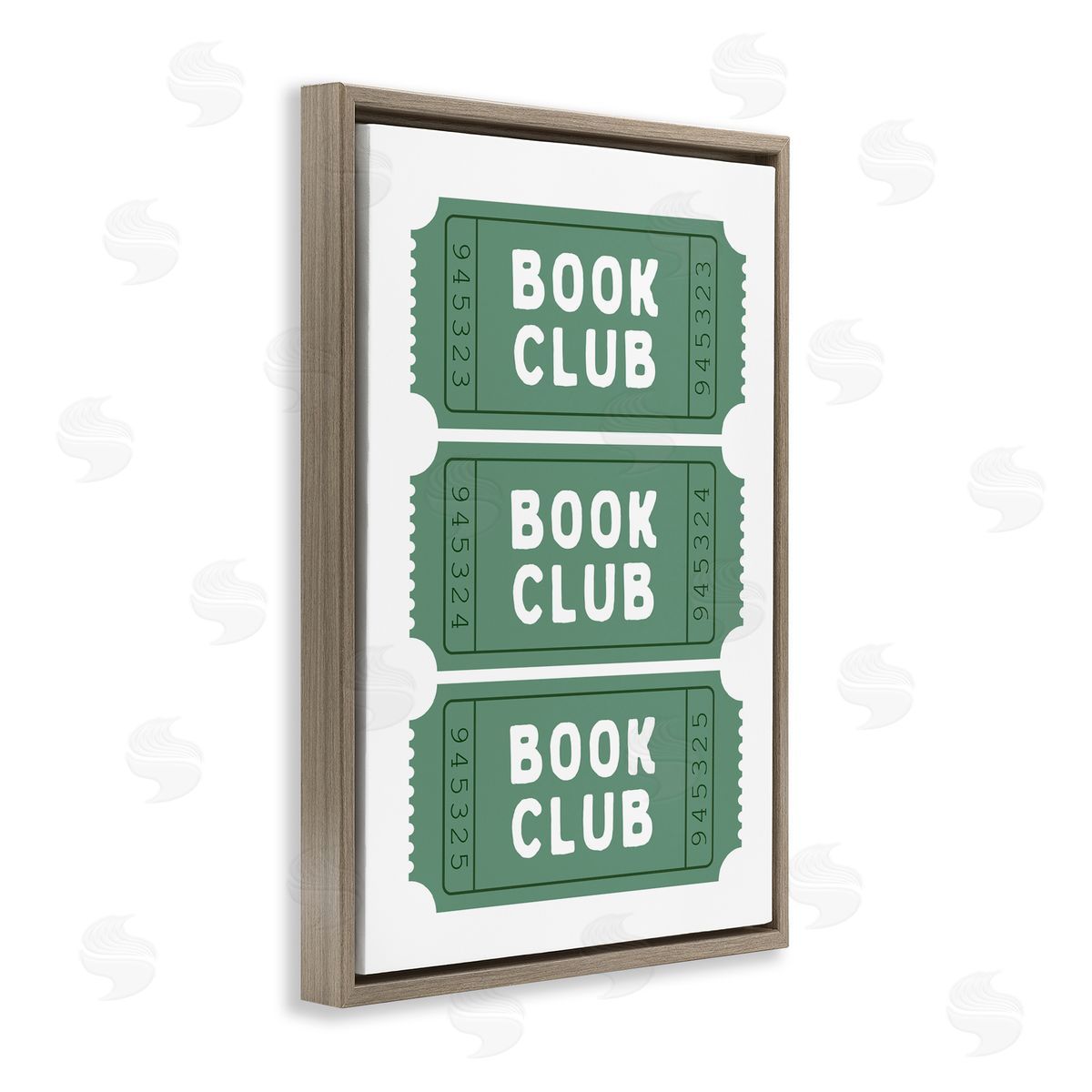 Lettered and Lined Green Book Club Tickets Brown Floating Frame Canvas Art Print